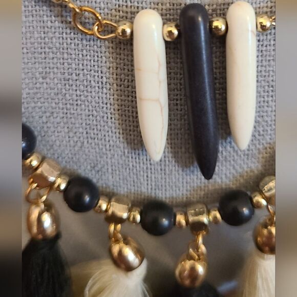 T&J DESlGNS Statement Necklace 3-Tiered Bohemian Tassels 20" - 22" - Picture 4 of 4